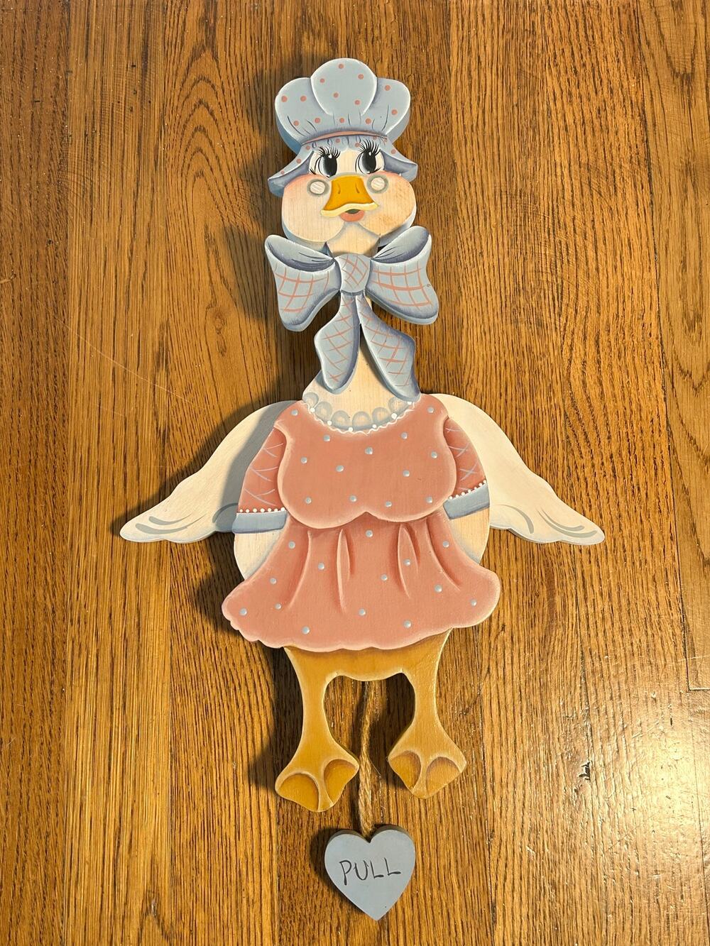 Vintage Hand Painted Mother Goose or Duck Wall Hanging Pull Decor
